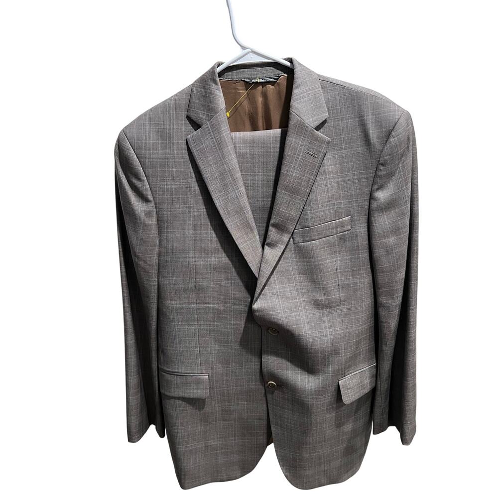 Jack Victor Loro Piana Super 130’s Wool Gray Plaid Suit 42L Jacket 36L Pants